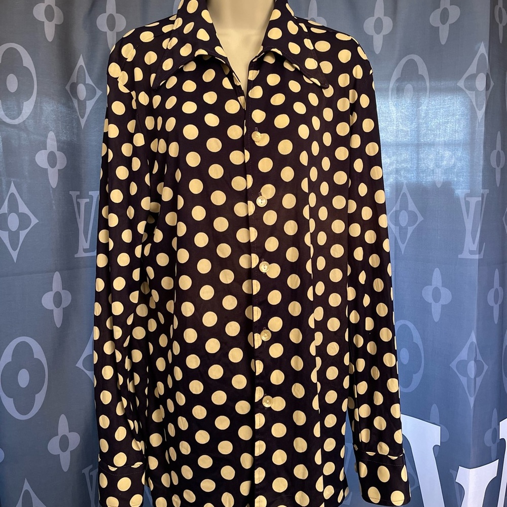 Mr Blackwell woman’s button up blue and white shirt used vintage large